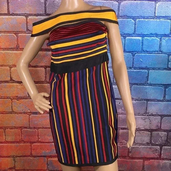 Fashion Nova Dress Midi Small Multicolor Large Open Back Stripe - Picture 2 of 8